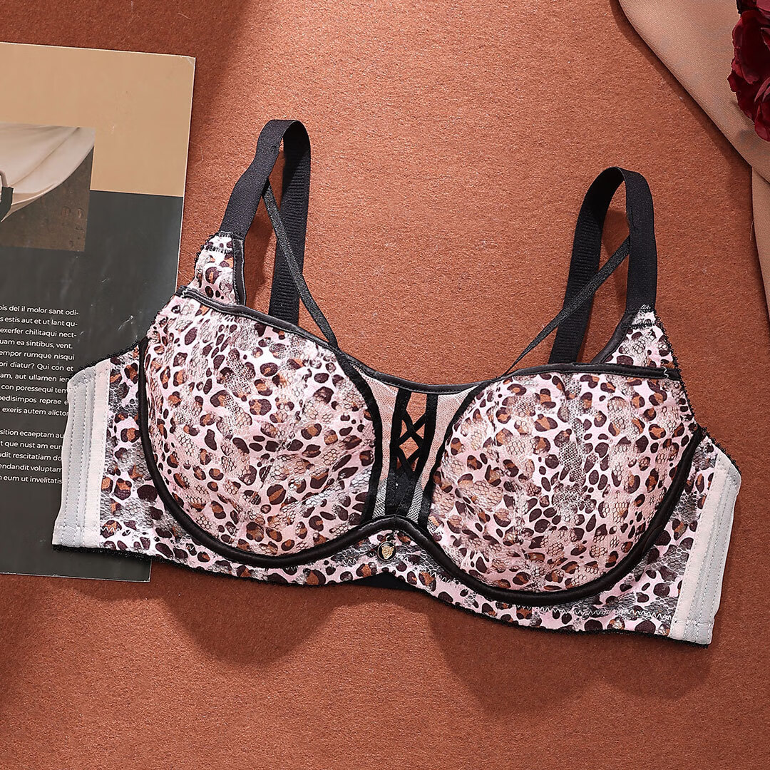 纤织美8189性感豹纹蕾丝内衣套装超薄bc防凸点大胸显小软钢圈文胸