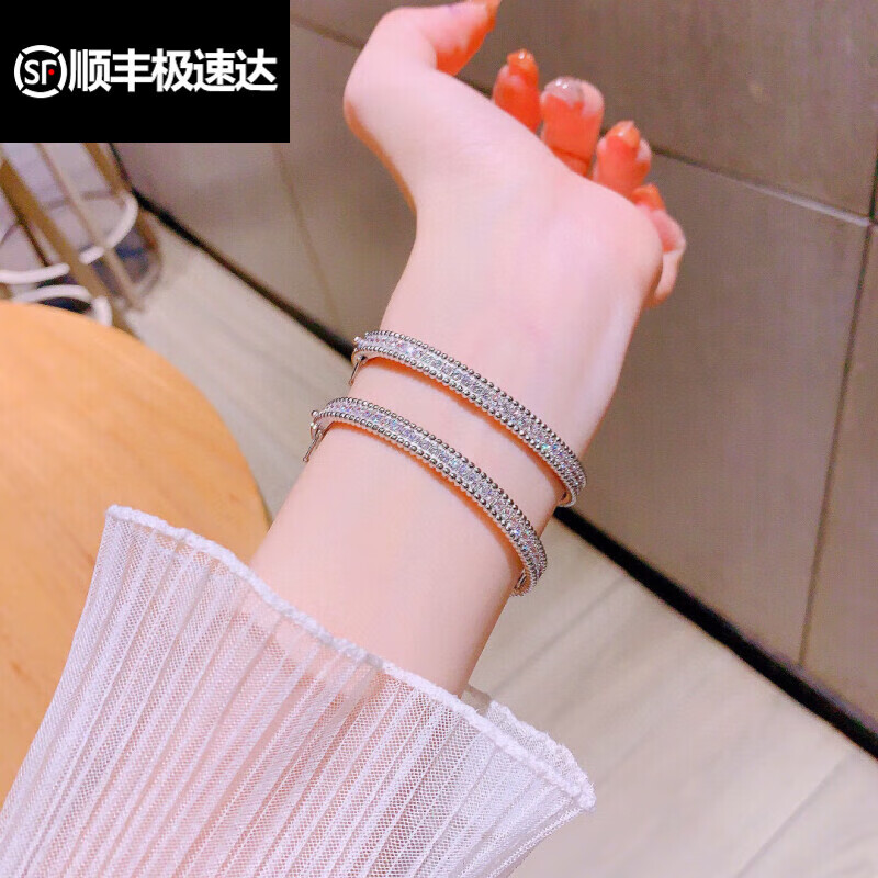 宋美人生日礼物925银满钻万花筒手镯 镶嵌高碳钻ins简约欧美款 925银