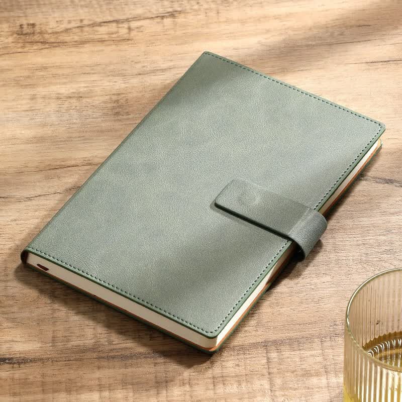 锦兔A5笔记本油边搭扣贴芯本商务简约会议记录本文艺精致复古日记本办公用超厚工作企业定制 绿色