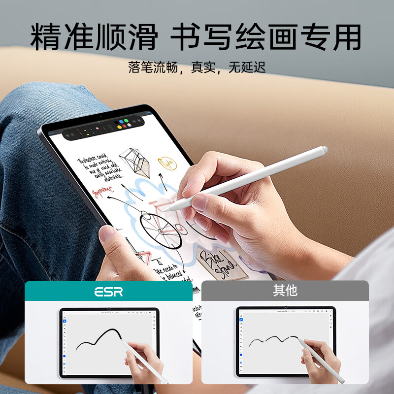亿色电容笔iPad苹果笔apple pencil二代【蓝牙电显】iPad Pro/Air/Mini通用2024年新款iPad强磁吸附 iPad专用【电容笔】磁吸款丨灰