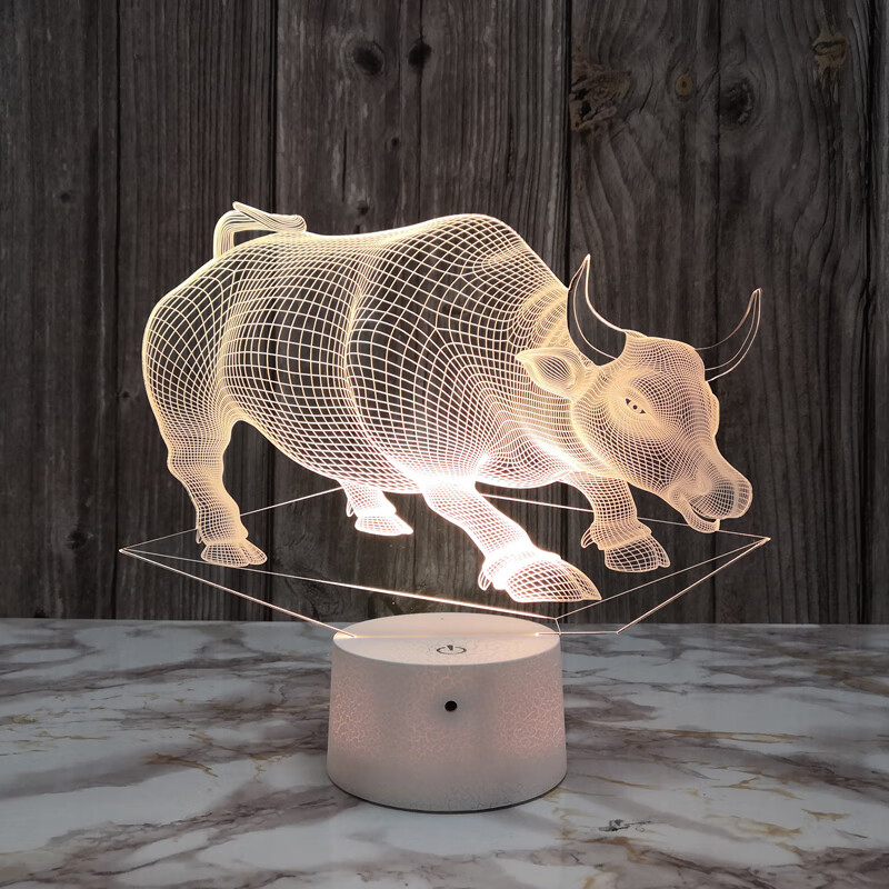 创意牛3d小夜灯触控台灯卧室床头灯三维视觉氛围装饰台灯办公桌灯