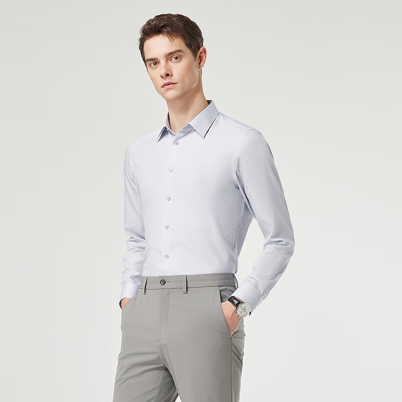 雅戈尔长袖衬衫【桑蚕丝】隐条纹优雅商务易打理高端男衬衣 灰色隐条纹 40 （175/92Y）