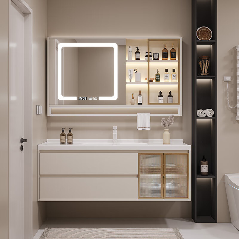 秋轩浴室柜厂家陶瓷一体盆洗手台一体柜洗手池洗脸池洗漱盆智能卫浴柜