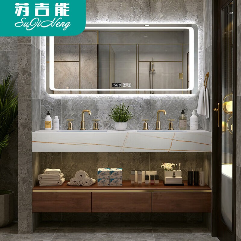 蘇吉能2025新款橡木浴室柜風(fēng)衛(wèi)浴面盆衛(wèi)生間洗漱臺(tái)洗手臺(tái)1200廚房衛(wèi) 70 70常規(guī)鏡柜+巖板陶瓷臺(tái)下盆
