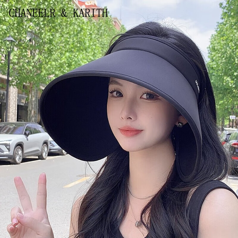 CHANEELR & KARITH防晒帽遮阳帽女2026新款夏季大帽檐空顶帽防紫外线太阳帽子空顶帽 黑色