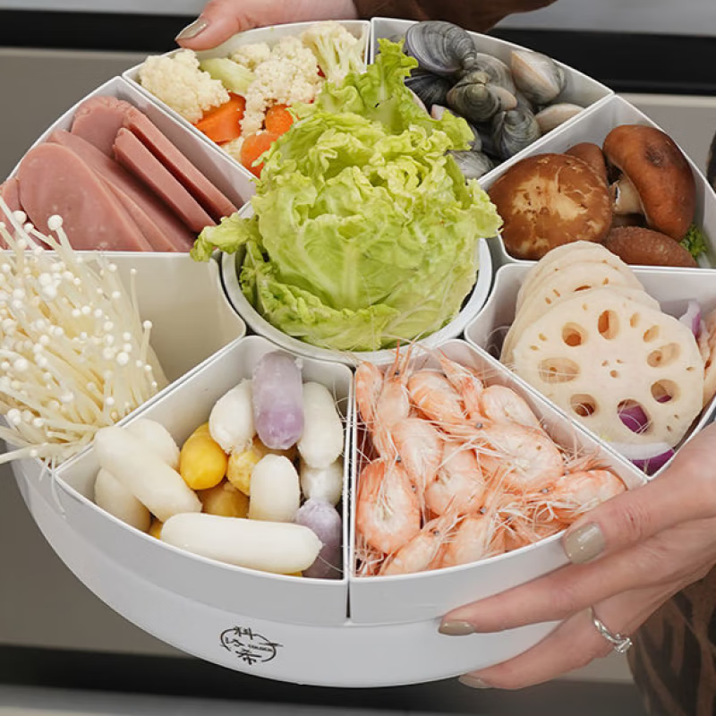 客旋转蔬菜火锅拼盘用创意备菜分格盘多功能配菜盘实用多格客厅水果