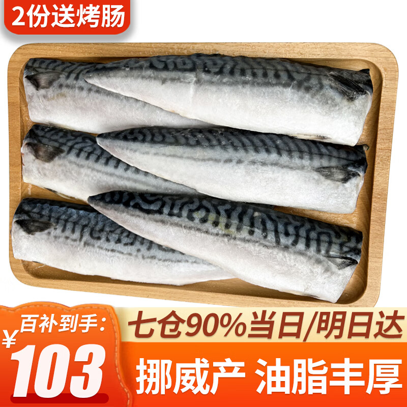 弹指鲜生 挪威青花鱼 大西洋鲭鱼 冷冻鲐鲅鱼 生鲜 鱼类青鱼 海鲜水产 2袋装 共12片 1840g