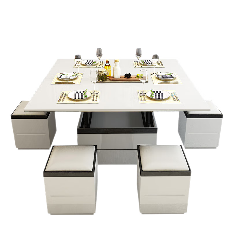 古宜升降茶幾客廳折疊茶幾烤漆多功能儲物凳折疊飯桌小戶型伸縮餐桌子 黑色電視柜【1.8米】