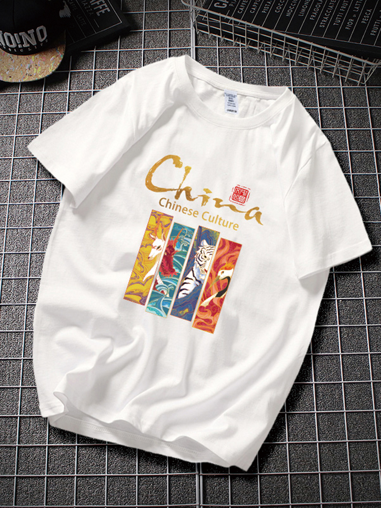 ny-nyc国潮china故宫短袖t恤男夏季2024新款纯棉宽松打底衫 白色 s