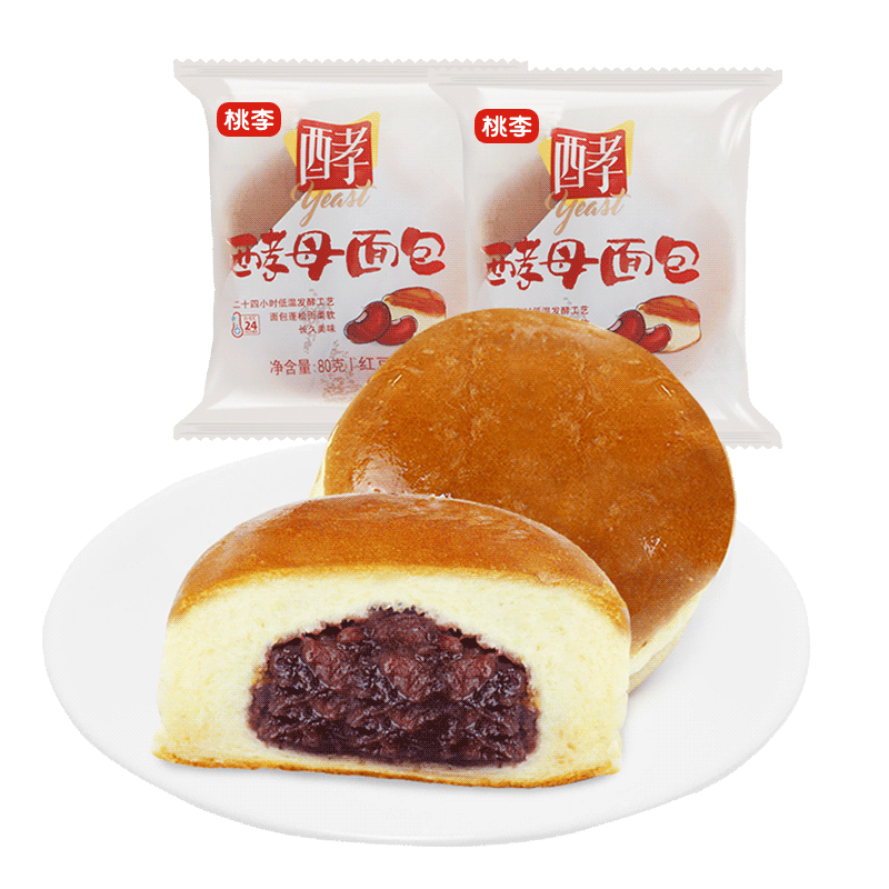 桃李酵母面包红豆馅营养早餐手撕软面包西式糕点零食整箱6袋510g