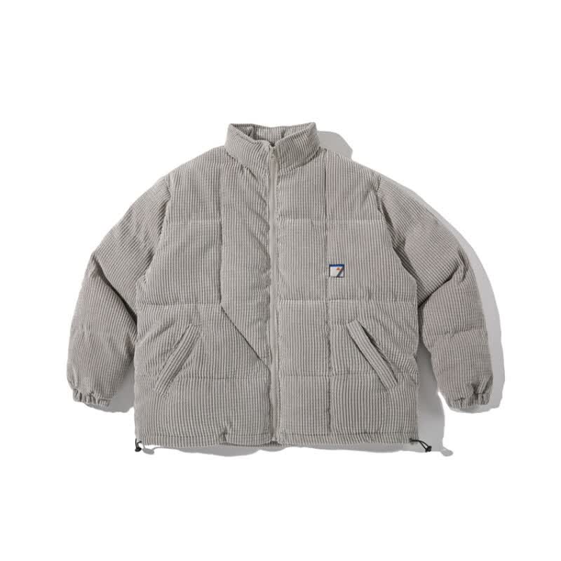 型曼秋冬日系复古灯芯绒加厚保暖棉服男立领面包服棉衣男宽松棉袄外套 灰色 M（宽松版 偏大）