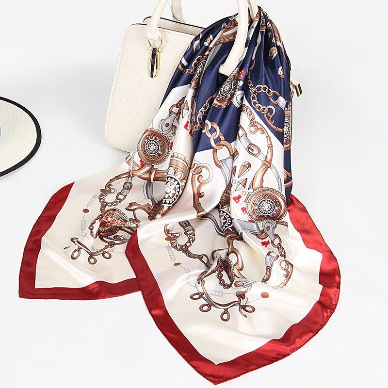 达芬奇密码 春秋季薄款大方巾女韩国百搭丝巾空姐领巾外搭防晒 经典恋饰 蓝色