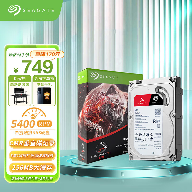 希捷(Seagate) NAS硬盘 4TB 256MB 5400转 PMR CMR垂直磁记录 网络存储 SATA 希捷酷狼IronWolf ST4000VN006怎么样,好用不?