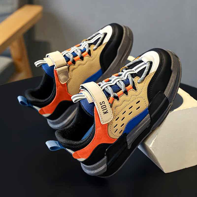 娣纯儿童休闲板鞋女童上学运动鞋耐脏年小孩脏脏鞋 黑桔 28