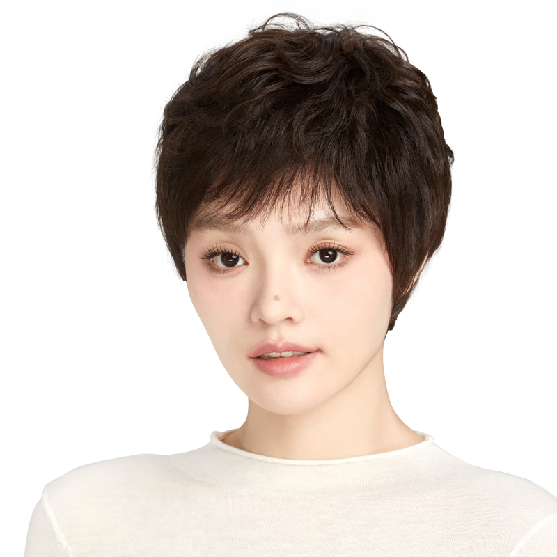 瑞貝卡（Rebecca）假發(fā)女全真人發(fā)絲自然全頭套短發(fā)女短直發(fā)中老年媽媽整頂頭套