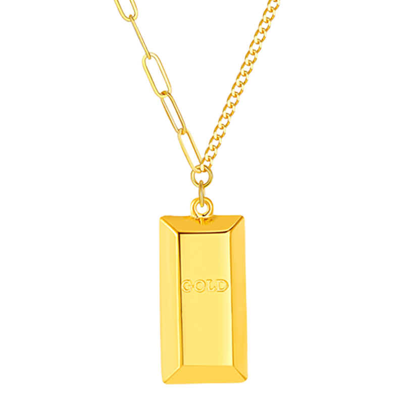 中国黄金（CHINA GOLD）暴富小金条黄金项链足金新款流苏小金砖吊坠情人节生日礼物送女友 小金条套链 约5.2g