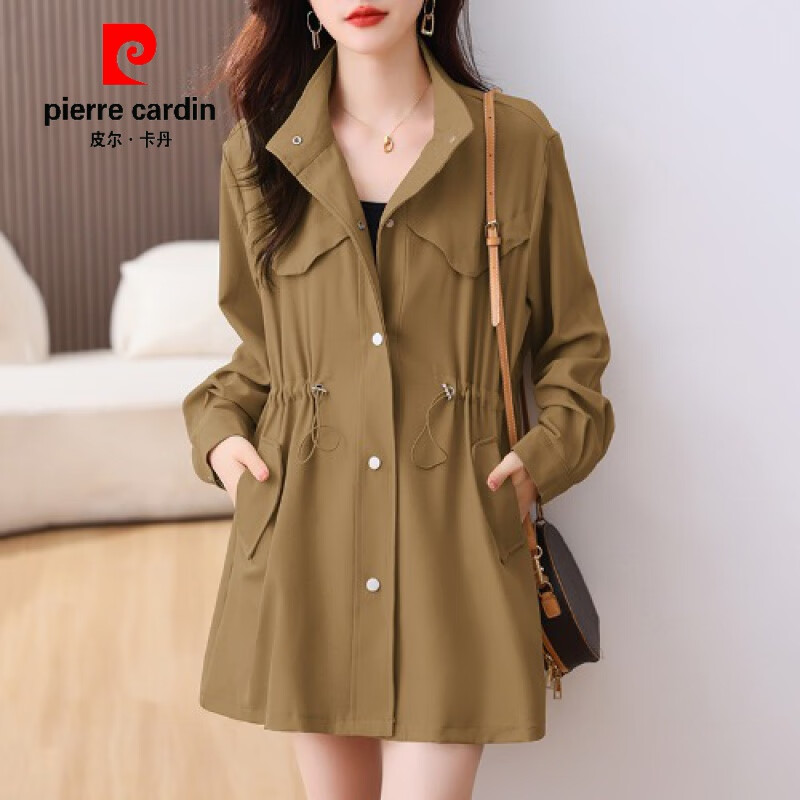 皮尔卡丹（pierre cardin）休闲中长款薄风衣外套女秋季2023年新款立领气质百搭今年流行大衣 卡其色 2XL怎么样,好用不?
