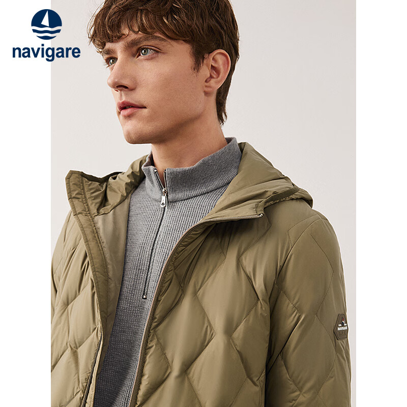 纳维凯尔意大利小帆船三防羽绒服男轻暖连帽外套1331604505 摩卡 L/50 