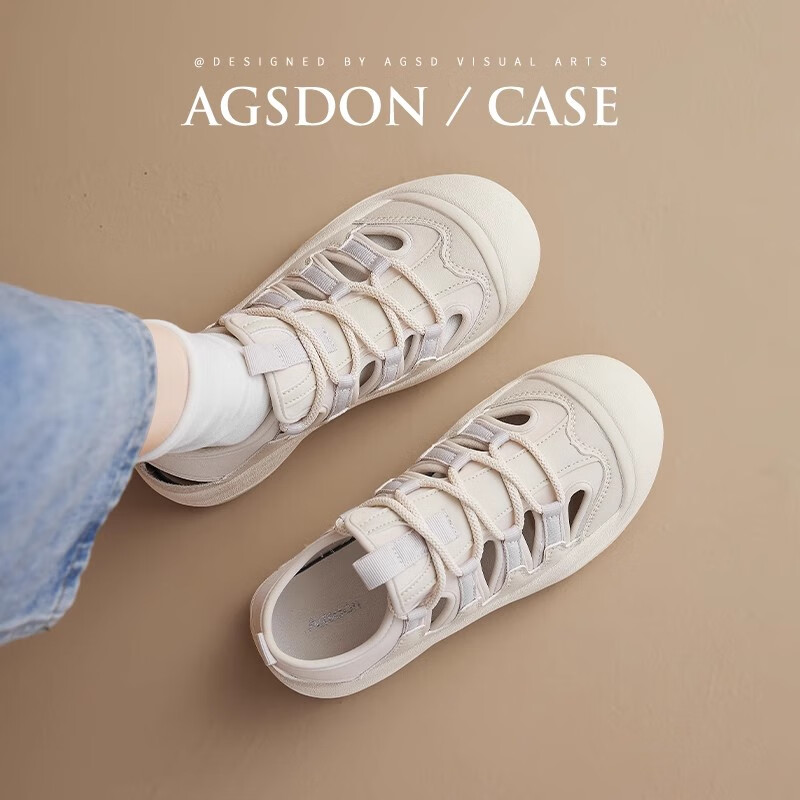 奧古獅登羅馬涼鞋女2025新款夏季溯溪鞋鏤空透氣包頭涼拖鞋運(yùn)動(dòng)老爹洞洞鞋 L142067米色 39