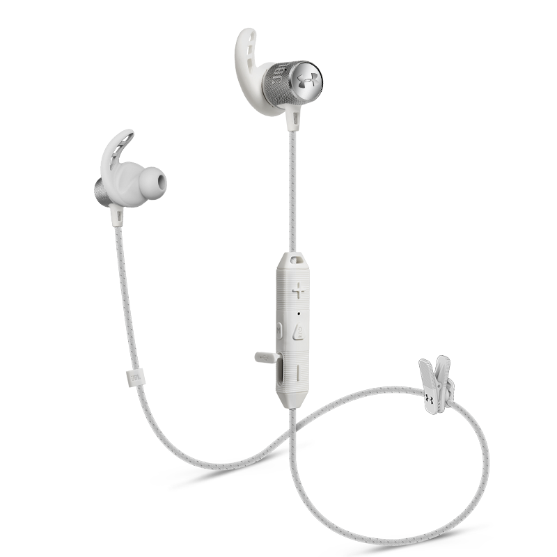 JBL React白色 蓝牙耳机挂脖式 无线运动耳机 防水防汗 苹果华为小米安卓游戏通用耳机 安德玛联名