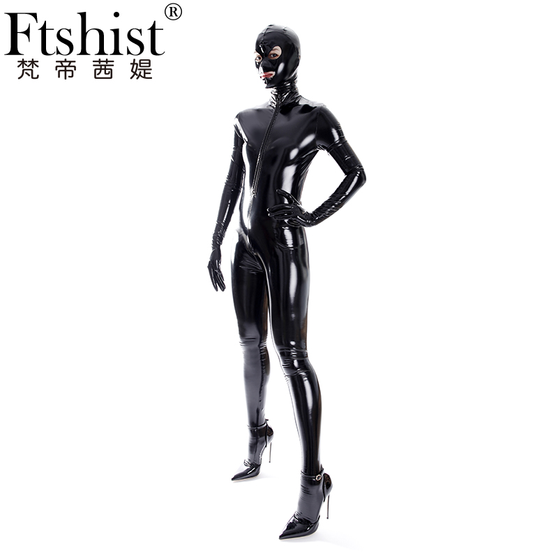 性感动漫kigurumi 油亮光泽漆皮pu乳胶皮 长袖连袜zentai 全包紧身衣