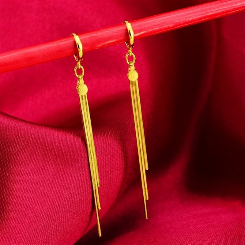 宫匠越南金耳环民族风花新娘叶子不掉色长网红高贵礼物沙金流苏 款式1