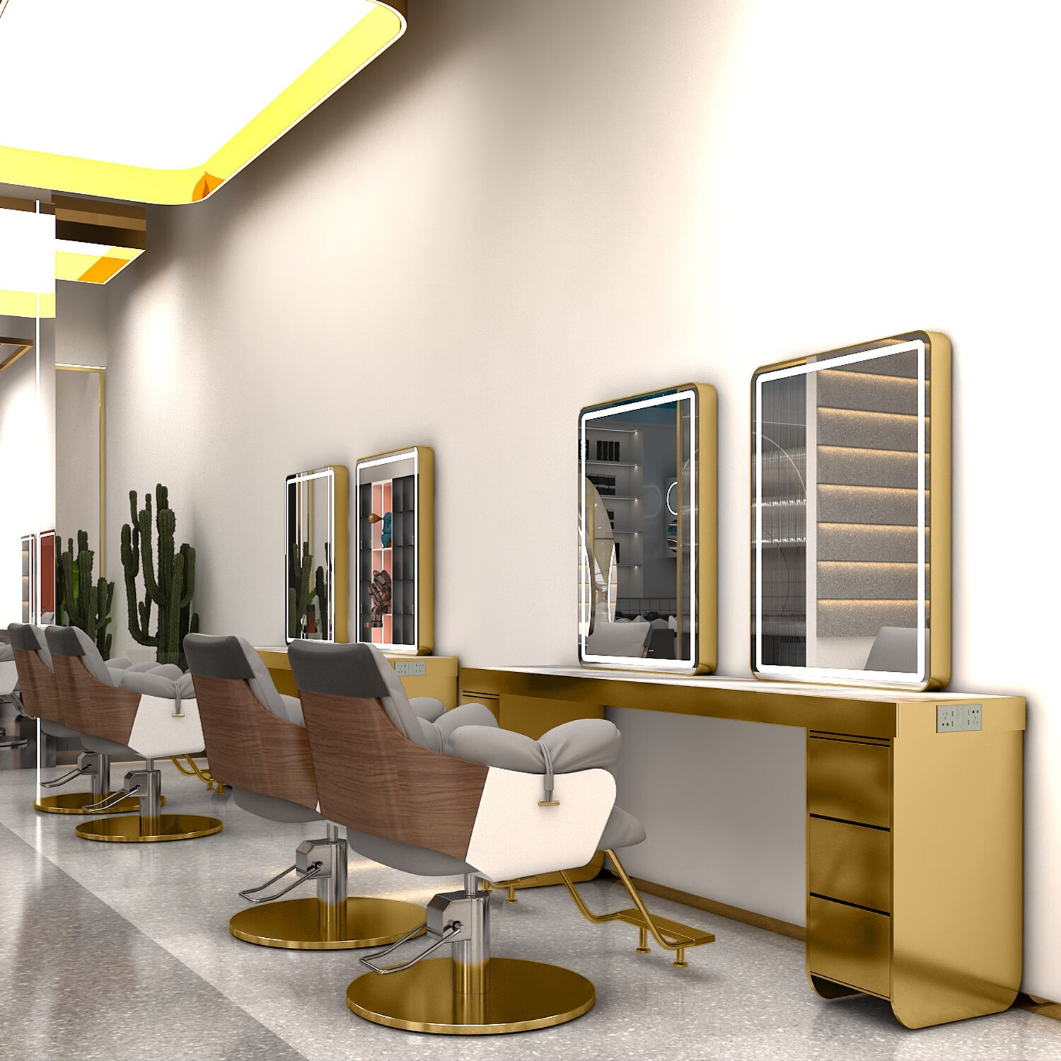 网红潮款美发店镜台发廊专用理发店带桌面剪发镜子烫染镜柜子一体