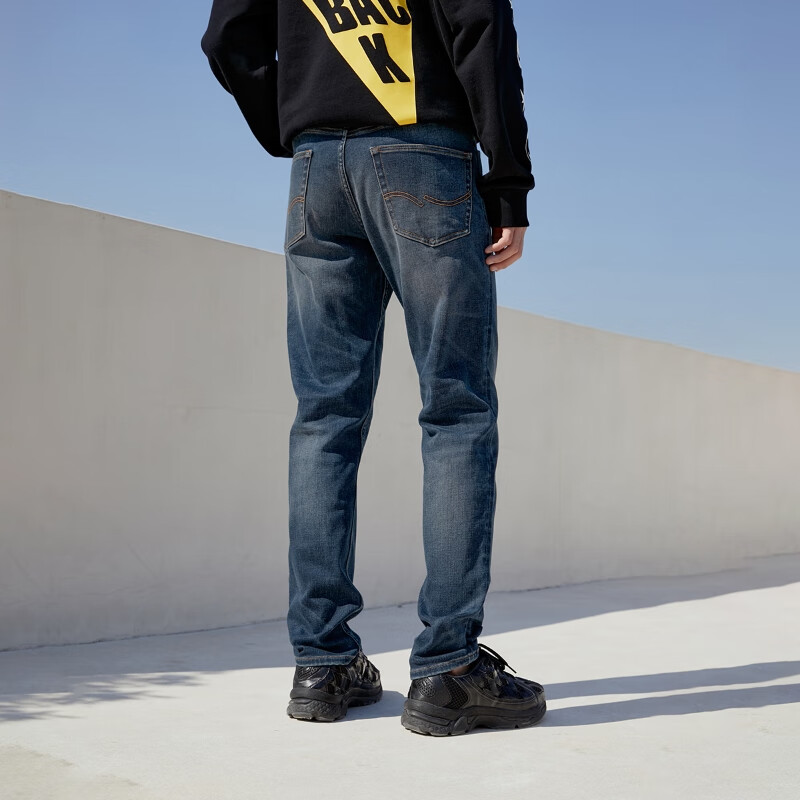 杰克·琼斯（JACK&amp;JONES）25年男装潮流修身直筒弹力休闲百搭深色牛仔裤长裤子男士四季男裤 深牛仔蓝120 第一批 31 175/80A(W31/L30)