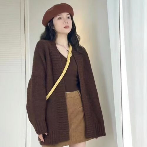 搭配一整套通勤连衣裙气质套装盐系穿搭三件复古慵懒风毛衣外 咖色