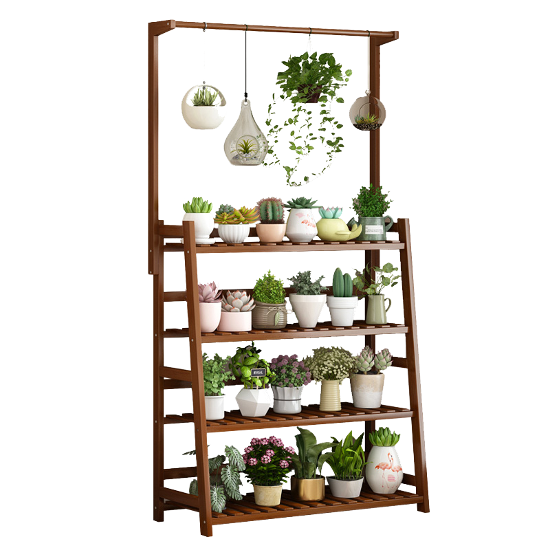 安尔雅 花架子多层梯形花架楠竹室内外阳台多肉植物置物架现代简约吊篮花架TXHJ-B5