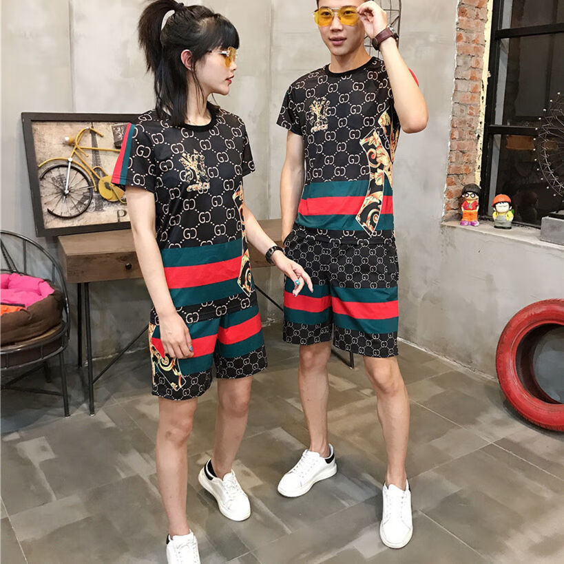 boku rooster精神小伙套装黑色情侣冰丝夏季新款学生韩版社会小妹一男