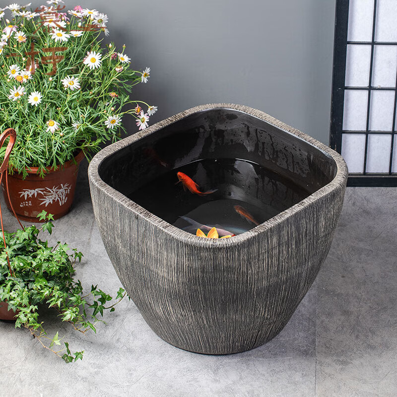 慕柯方形缸景德镇陶瓷鱼缸仿石大水缸室外大型锦鲤鱼缸庭院睡莲荷花缸