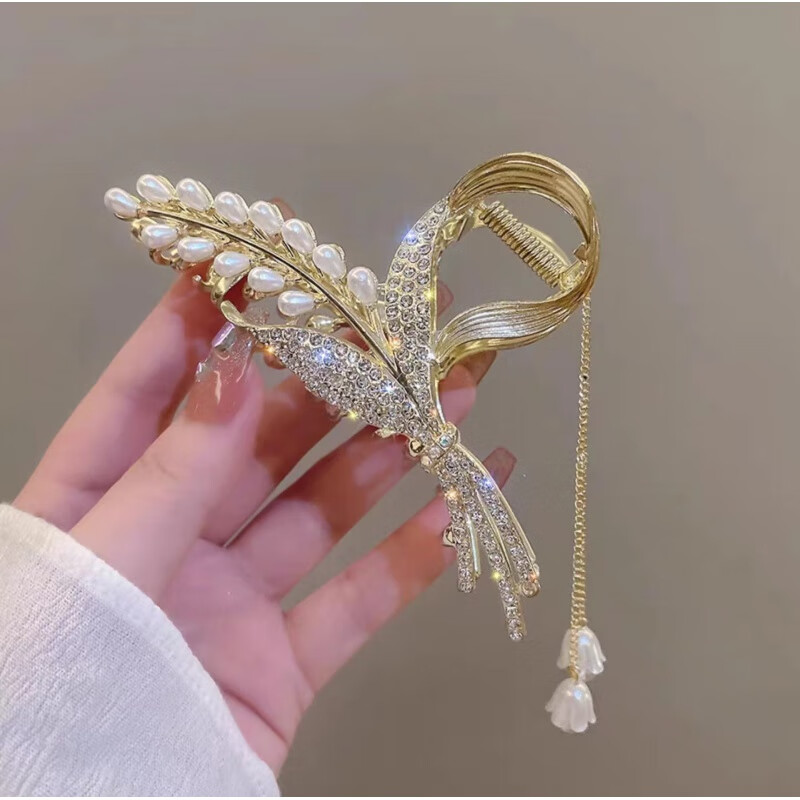 秋泽抓夹鲨鱼夹合金流苏麦穗抓夹感后脑勺发夹气质鲨鱼夹女头饰 闪钻