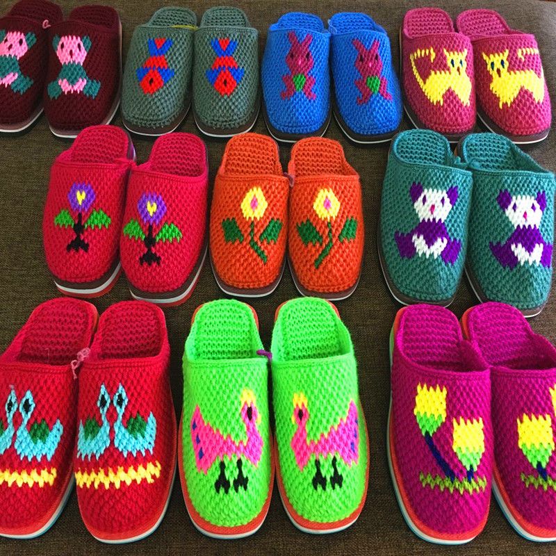 韵优利一双成品婚嫁居家礼品手工毛线拖鞋成品勾毛线鞋子防滑耐磨 一