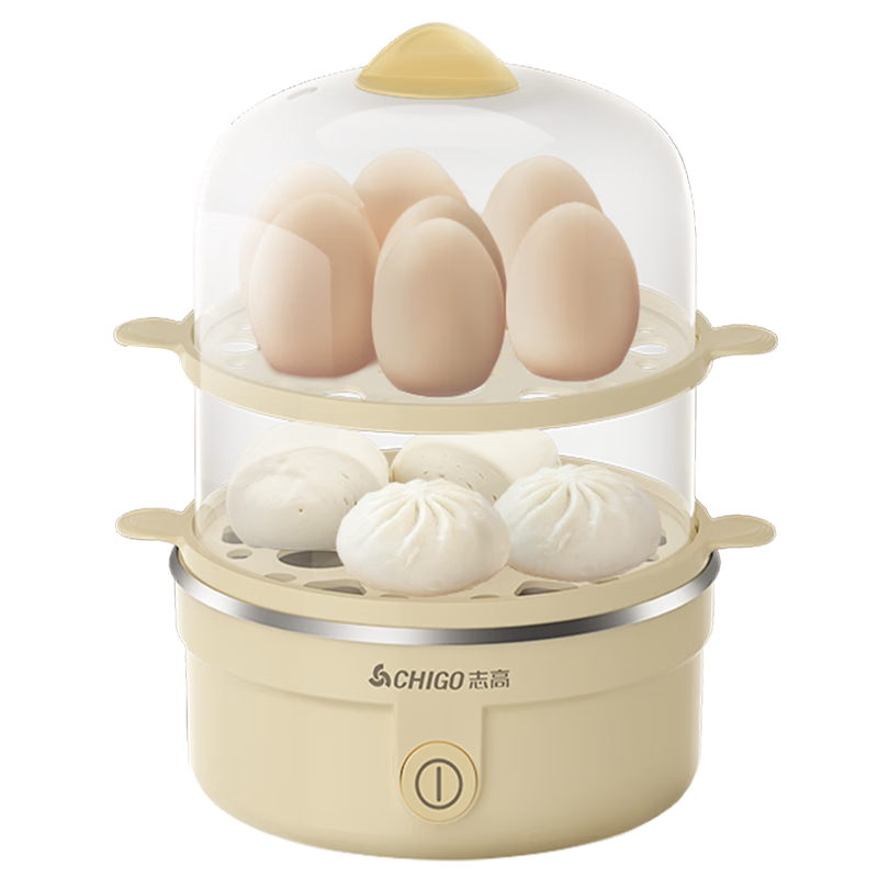 志高（CHIGO）煮蛋器双层家用蒸蛋器 防干烧煮蛋X器 蒸蛋机可煮14个蛋配304不锈钢蒸碗 ZDQ210