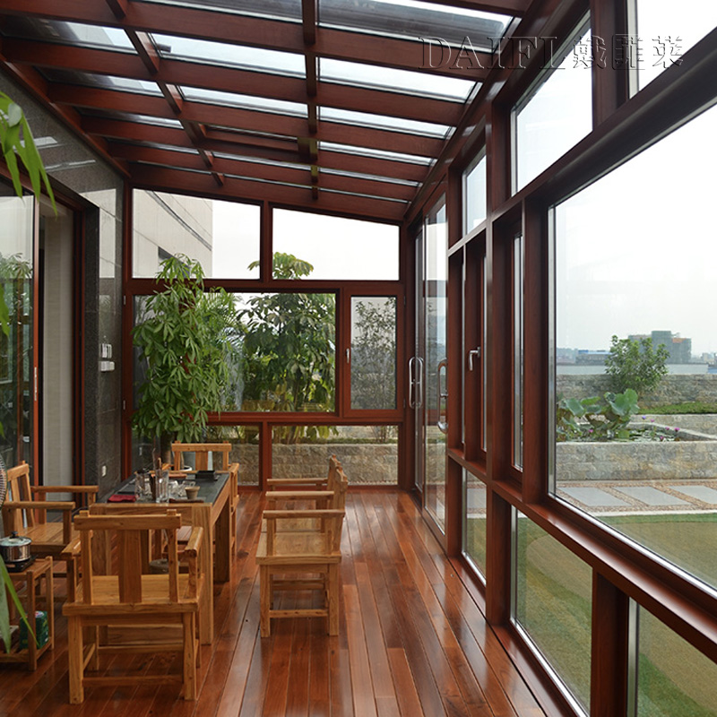 阳光房庭院玻璃房保温隔热铝木复合木包铝门窗封阳台断桥铝落地系统窗