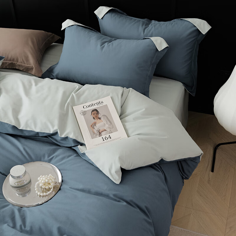 AIDLI 【新疆棉】60支贡缎316根全棉四件套 高支高密双人四件套 海岛蓝（磨毛款） 1.5/1.8m 床单款 （被套200*230cm）