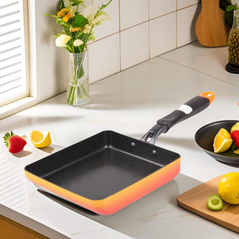 OKABASHI玉子烧煎锅早餐平底不粘锅长方形煎饼煎饺煎蛋锅天燃气电磁炉通用 红色