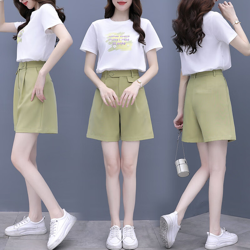 德影连衣裙 2023新款 套装女夏 油画感字母t恤短袖时尚百搭两件女装