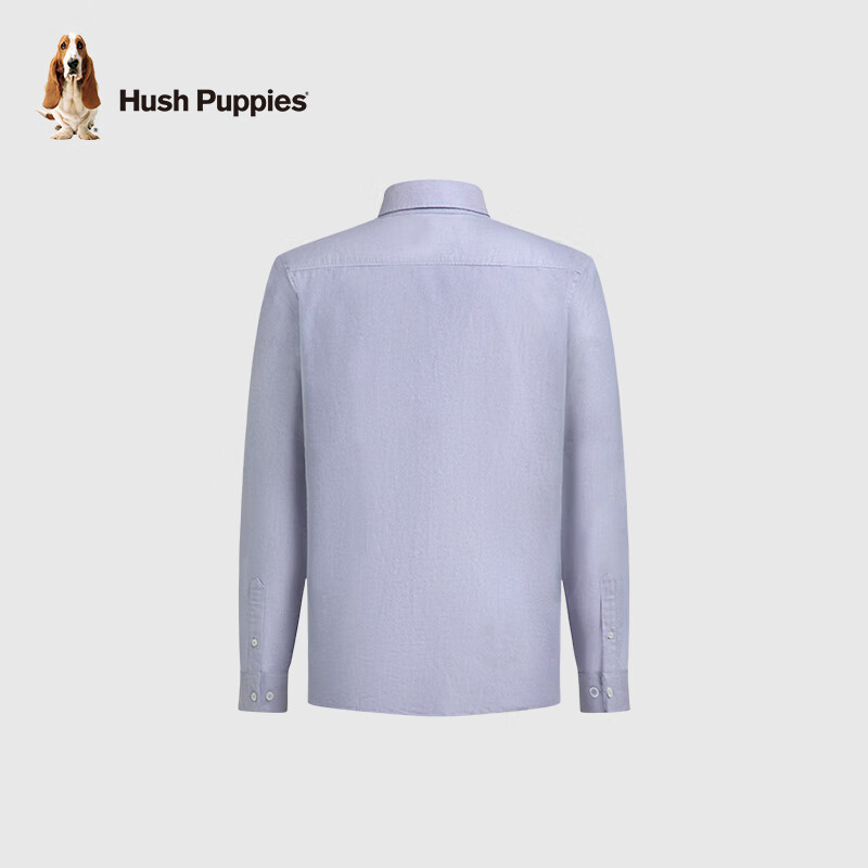 暇步士(Hush Puppies)男装秋纯色刺绣休闲长袖衬衫 025浅蓝2 XL