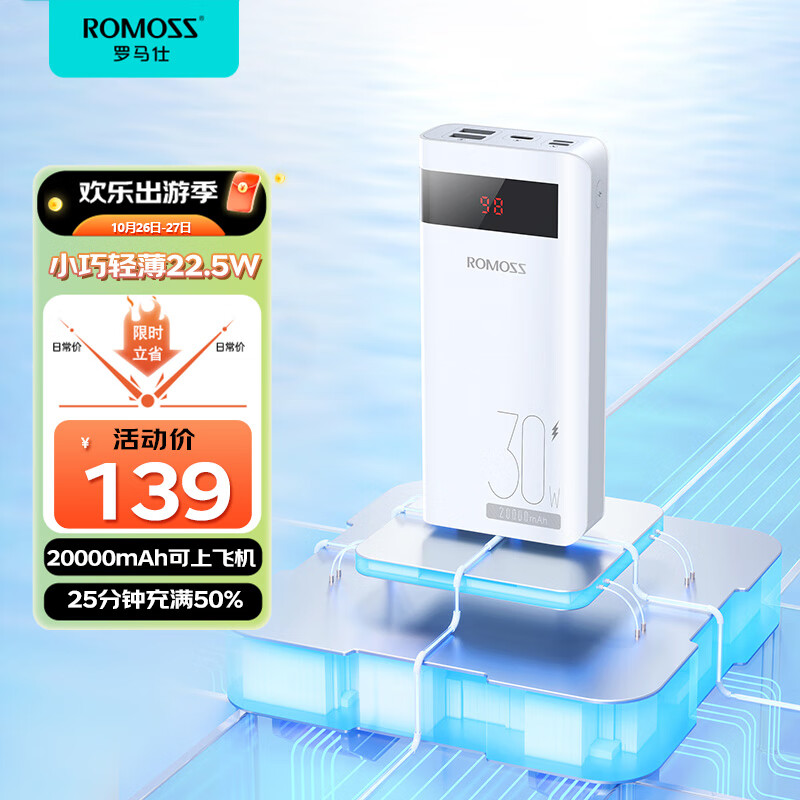 罗马仕20000毫安时30W双向快充充电宝大容量移动电源智能数显小巧便携适用于苹果华为小米安卓手机怎么看?