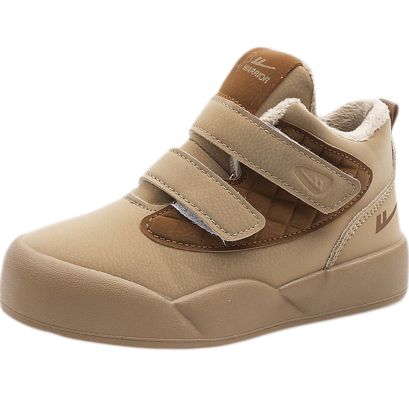 回力（Warrior）儿童跑步鞋加绒保暖休闲鞋舒适冬季棉鞋 WZ(TH)-1834 卡其棕 35