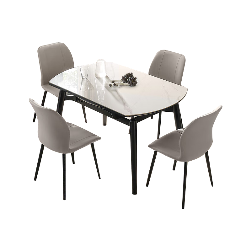 京造现代简约岩板折叠餐桌小户型饭桌方变圆餐桌椅组合一桌六椅1.3m