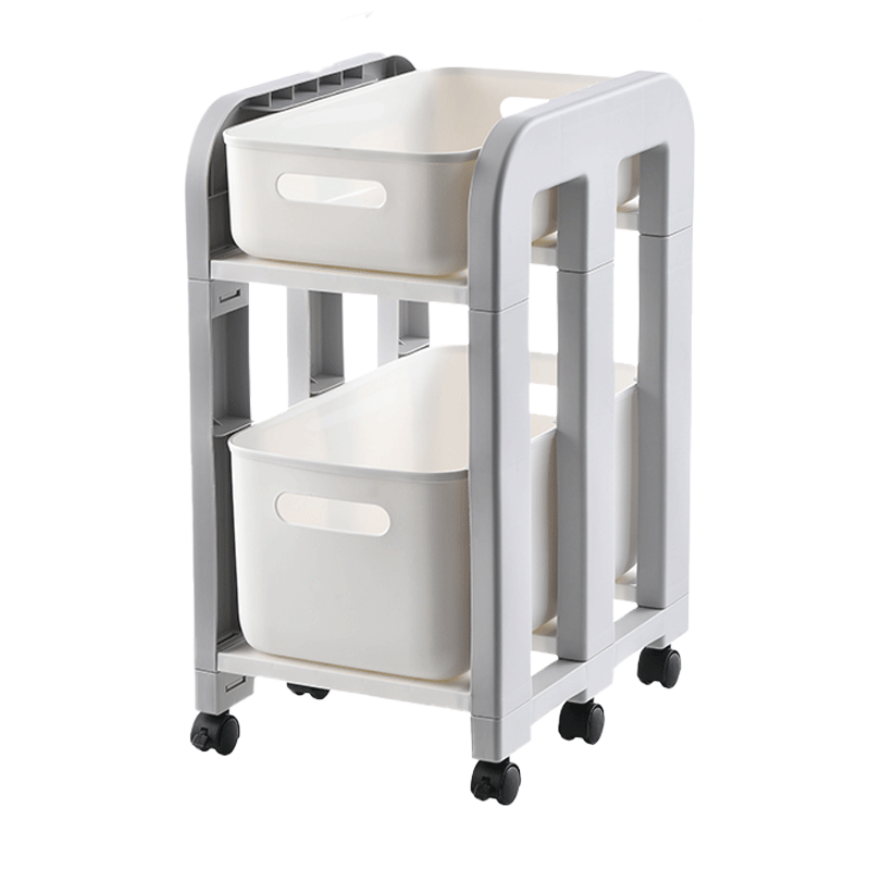 好尔置物架厨房客厅卧室卫生间置物篮多功能加厚多层收纳架落地式塑料架子浴室储物收抽屉式(一高一矮)