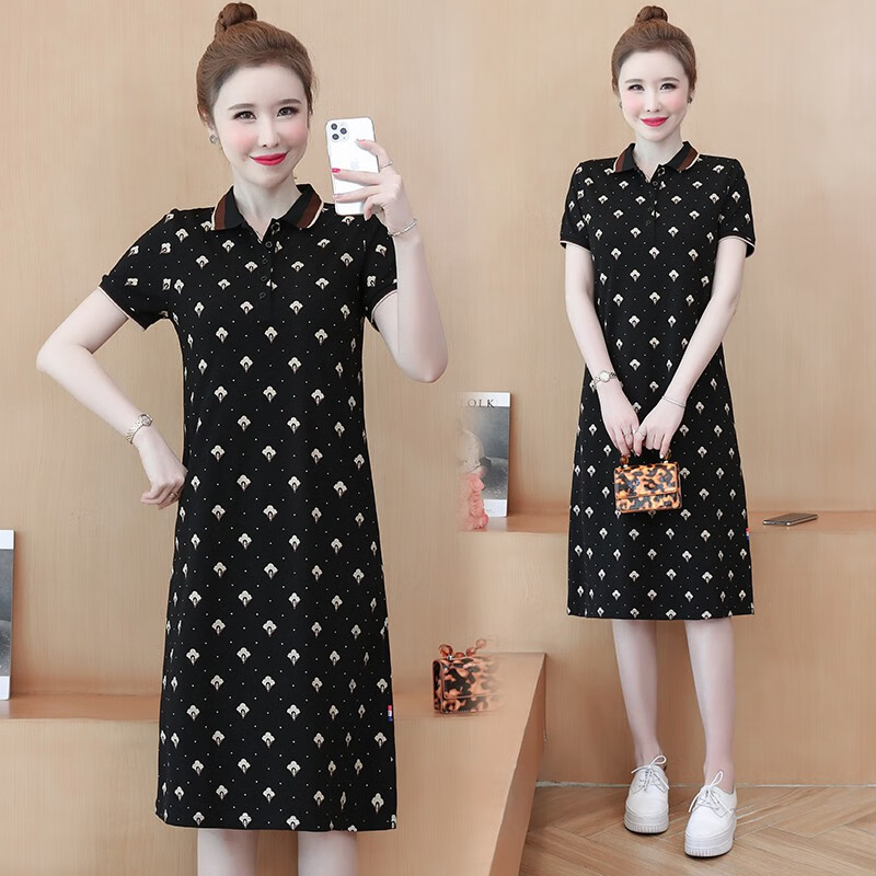 薇洛萱(weiluoxuan)2024夏季新款连衣裙女装气质韩版显瘦polo领碎花