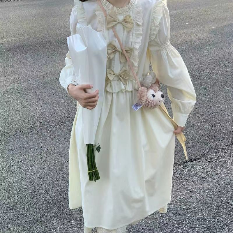 夹谷秋冬连衣裙学院风可爱小清新少女初中生女生裙子秋冬季温柔蝴蝶结