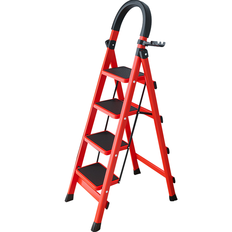 奥伦福特 梯子家用折叠梯人字梯加厚碳钢宽踏板多功能工程梯 加厚四步梯-红色