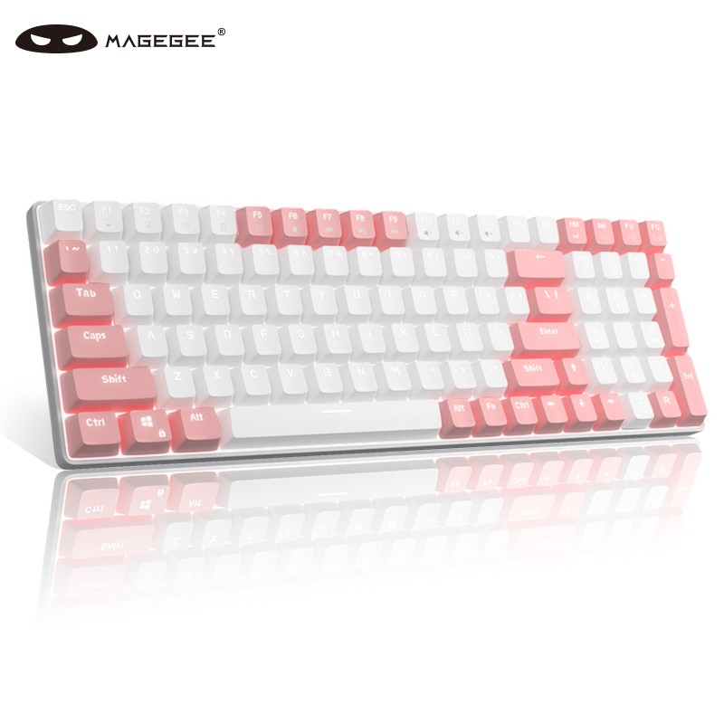 MageGee MK-STAR 有线拼装机械键盘 宿舍办公舒适键盘 100键紧凑型机械键盘 舒适按压 粉白混搭白光 红轴