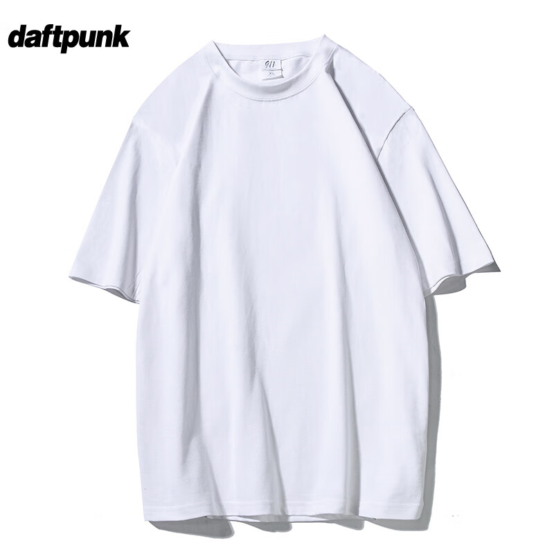 宽松厚实美式复古纯白色小领口短袖t恤男女 8206白260g纯棉交个朋友