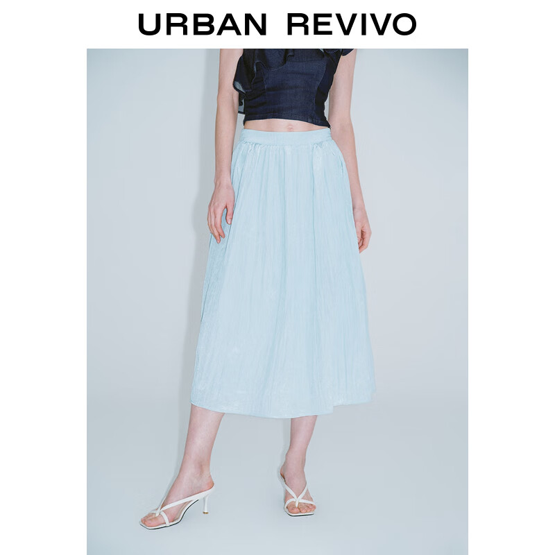 UR2024夏季新款女时尚慵懒休闲舒适空气感褶皱半裙UWG540043 水蓝 XS